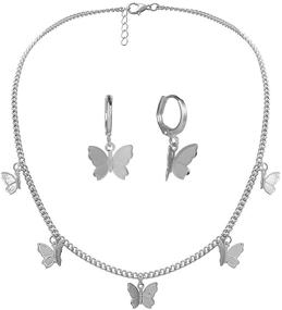 img 4 attached to 🦋 Nanafast Butterfly Necklace and Earrings Set - Adjustable Butterfly Chain Pendant, Smiley Face Necklace, Y2K Jewelry - Perfect Gifts for Women, Girls - Birthday and Christmas