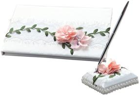 img 4 attached to 💐 Lace and Fabric Flower Wedding Guest Book and Pen Set by KateMelon