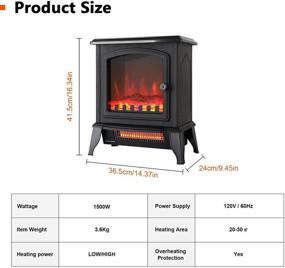 img 4 attached to Freestanding Electric Fireplace Heater with Realistic Flame Effects, Thermostatic Control & Safety Thermal Cut Off Device - 2 Power Settings 750W/1500W, Black