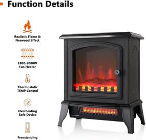 img 2 attached to Freestanding Electric Fireplace Heater with Realistic Flame Effects, Thermostatic Control & Safety Thermal Cut Off Device - 2 Power Settings 750W/1500W, Black