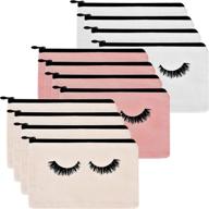 💄 yarachel eyelash makeup bags - 12 pack cosmetic travel pouches with zipper for women and girls (white, beige, and pink) logo