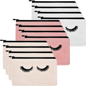 img 4 attached to 💄 Yarachel Eyelash Makeup Bags - 12 Pack Cosmetic Travel Pouches with Zipper for Women and Girls (White, Beige, and Pink)