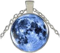 galaxy space blue moon necklace with pendant - full moon jewelry logo