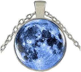 img 3 attached to Galaxy Space Blue Moon Necklace with Pendant - Full Moon Jewelry