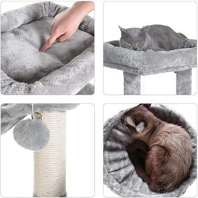 img 1 attached to 🐱 41.34 inch Cat Tree with Scratching Board, 2 Condos, Cat Tower - Padded Plush Perch and Cozy Basket for Cats