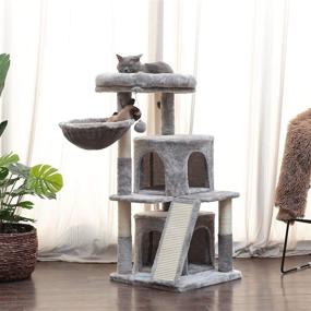 img 3 attached to 🐱 41.34 inch Cat Tree with Scratching Board, 2 Condos, Cat Tower - Padded Plush Perch and Cozy Basket for Cats