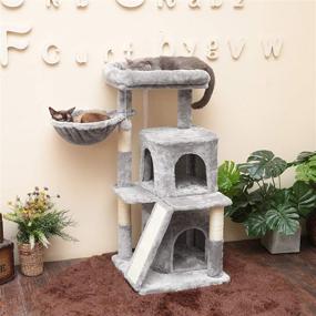 img 2 attached to 🐱 41.34 inch Cat Tree with Scratching Board, 2 Condos, Cat Tower - Padded Plush Perch and Cozy Basket for Cats