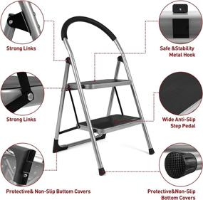 img 3 attached to 🪜 2 Step Folding Ladder Stool with Handgrip: Anti-Slip, Sturdy & Wide Pedal, Lightweight, Easy-to-Use, Heavy Duty Steel - 330lbs Capacity