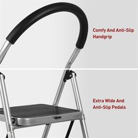 img 1 attached to 🪜 2 Step Folding Ladder Stool with Handgrip: Anti-Slip, Sturdy & Wide Pedal, Lightweight, Easy-to-Use, Heavy Duty Steel - 330lbs Capacity