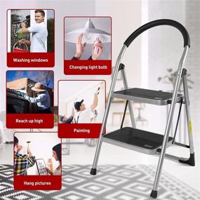 img 2 attached to 🪜 2 Step Folding Ladder Stool with Handgrip: Anti-Slip, Sturdy & Wide Pedal, Lightweight, Easy-to-Use, Heavy Duty Steel - 330lbs Capacity