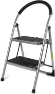 🪜 2 step folding ladder stool with handgrip: anti-slip, sturdy & wide pedal, lightweight, easy-to-use, heavy duty steel - 330lbs capacity logo