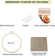 🌸 complete embroidery starter kit: patterned diy beginner stitch kit with stamped cloth, bamboo hoop, color threads & needles - flowers orange red logo