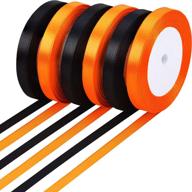 🎃 10mm wide black and orange color satin ribbon for halloween crafts and wrapping, 150 yards logo