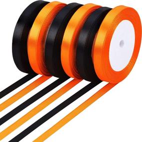 img 4 attached to 🎃 10mm Wide Black and Orange Color Satin Ribbon for Halloween Crafts and Wrapping, 150 Yards