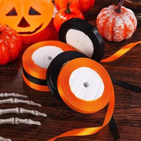 img 2 attached to 🎃 10mm Wide Black and Orange Color Satin Ribbon for Halloween Crafts and Wrapping, 150 Yards