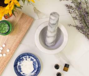 img 1 attached to 🧱 HIC Solid Carrara Marble Footed Mortar and Pestle Set - Spice Herb Grinder