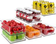 🍎 juneheart refrigerator organizer bins: clear plastic storage for fridge, freezer, kitchen & pantry - set of 6 bins with handles - 10" long-medium size логотип