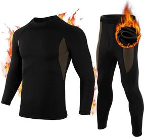 img 4 attached to Men's Thermal Underwear Set - Sport Soft Compression Fleece Base Layer for Cold Weather, Skiing, and Outdoor Activities - Long Johns & Shirt