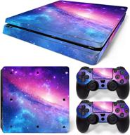 enhance your ps4 slim with full body vinyl skin decal cover – console & controller stickers with 4pcs led lightbar stickers (blue fire & pink sky) логотип