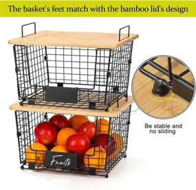 img 2 attached to Kitchen Counter Basket Set with Bamboo Lid - Organizer for Fruits, Vegetables, Bread, K-Cup Coffee Pods - Decorative Storage Wire Basket for Cabinet, Bathroom, Pantry Organization