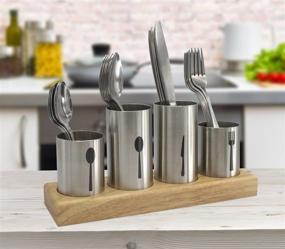 img 3 attached to 🍴 Sorbus Silverware Caddy with Bamboo Base - Ideal for Kitchen, Dining, Entertaining, Buffet, Picnic, and More - Stainless Steel Holder for Spoons, Knives, Forks, and More