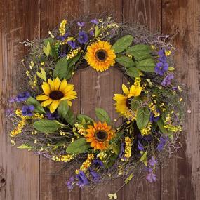 img 1 attached to 🌻 DII CAMZ37427 Decorative Seasonal Wreath Spring/Summer: Vibrant Sunflower Design for Front Door or Indoor Wall Décor (22" Diameter)