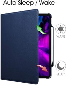 img 2 attached to Fintie 360 Degree Rotating Smart Stand Cover with Pencil Holder, Auto Sleep/Wake for iPad Pro 12.9 4th Gen 2020 & 3rd Gen 2018, Supports 2nd Gen Pencil Charging - Navy