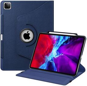 img 4 attached to Fintie 360 Degree Rotating Smart Stand Cover with Pencil Holder, Auto Sleep/Wake for iPad Pro 12.9 4th Gen 2020 & 3rd Gen 2018, Supports 2nd Gen Pencil Charging - Navy