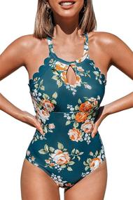 img 4 attached to 🌺 CUPSHE Women's High Neck Scallop Floral Print One-Piece Swimsuit for Stylish Bathing