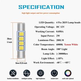 img 3 attached to 4 шт. 28мм 29мм светодиодные лампы Festoon AKKI, 12 В 4-3030 чипсет, 6614F 6612F автомобильные внутренние светодиодные лампы для зеркала-подстилки солнцезащитные, ксеноново-белые