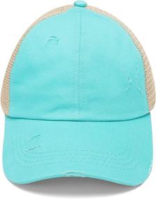 img 3 attached to 🧢 Sparkling Distressed Mesh Girls Baseball Cap: Criss Cross Ponytail Hat for Kids - Perfect for High Messy Bun