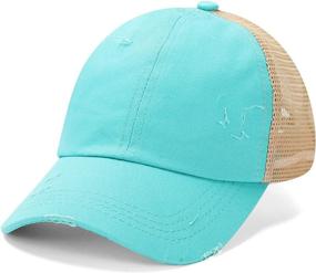 img 4 attached to 🧢 Sparkling Distressed Mesh Girls Baseball Cap: Criss Cross Ponytail Hat for Kids - Perfect for High Messy Bun