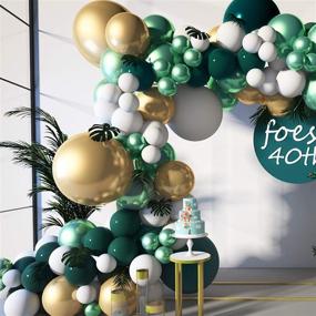 img 2 attached to 🎈 Soonlyn Jungle Safari Balloon Garland Arch Kit - 125 Pcs 18 In & 12 In, Emerald Green Gold Metallic White Balloons with Large Leaves - Party Decorations, Baby Shower, Kids Birthday