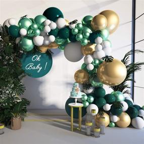 img 4 attached to 🎈 Soonlyn Jungle Safari Balloon Garland Arch Kit - 125 Pcs 18 In & 12 In, Emerald Green Gold Metallic White Balloons with Large Leaves - Party Decorations, Baby Shower, Kids Birthday