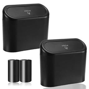 img 4 attached to 🚗 Car Trash Can Bin - 2Pack Universal Vehicle Mini Leakproof Garbage Can with Lid and 40pcs Trash Bags for Front Back Seat Accessories - Black