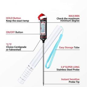 img 1 attached to 🌡️ Long Probe Meat Thermometer - Instant Read Cooking Thermometer with LCD Screen, Hold Function for Kitchen Food, Smoker, Grill, BBQ, Meat, Candy, Milk, Water