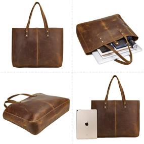 img 2 attached to 👜 BRASS TACKS Crazy Horse Leather Handbag - Full Grain Leather Business Shoulder Bag for Men and Women - Vintage Brown Laptop Bag