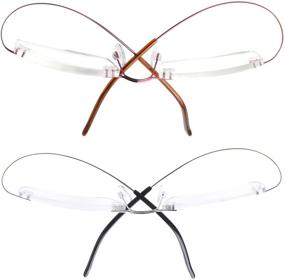 img 4 attached to Stylish LianSan Titanium Rimless Eyeglasses for Men and Women - 2 Pairs Reading Glasses in Purple & Silver 8013