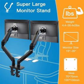 img 1 attached to 💻 HUANUO Dual Monitor Stand - Height Adjustable Double Gas Spring Arm VESA Mount for Two 35 inch LCD LED Screens, with Clamp & Grommet Mounting Base - Supports up to 26.4lbs