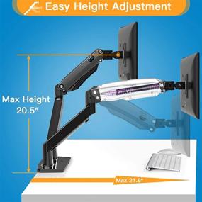 img 3 attached to 💻 HUANUO Dual Monitor Stand - Height Adjustable Double Gas Spring Arm VESA Mount for Two 35 inch LCD LED Screens, with Clamp & Grommet Mounting Base - Supports up to 26.4lbs