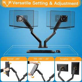 img 2 attached to 💻 HUANUO Dual Monitor Stand - Height Adjustable Double Gas Spring Arm VESA Mount for Two 35 inch LCD LED Screens, with Clamp & Grommet Mounting Base - Supports up to 26.4lbs