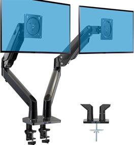 img 4 attached to 💻 HUANUO Dual Monitor Stand - Height Adjustable Double Gas Spring Arm VESA Mount for Two 35 inch LCD LED Screens, with Clamp & Grommet Mounting Base - Supports up to 26.4lbs