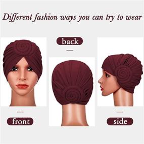 img 3 attached to SATINIOR African Pattern Headwrap Set - Pre-Tied Bonnet Turban Knot Beanie Cap and Hat Combo for Stylish Headwear