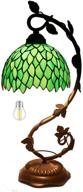 🌿 tiffany lamp stained glass table bedside lamp: green wisteria banker desk reading light with rustic metal leaf base - 21" tall, led bulb included логотип