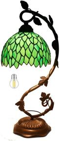 img 4 attached to 🌿 Tiffany Lamp Stained Glass Table Bedside Lamp: Green Wisteria Banker Desk Reading Light with Rustic Metal Leaf Base - 21" Tall, LED Bulb Included