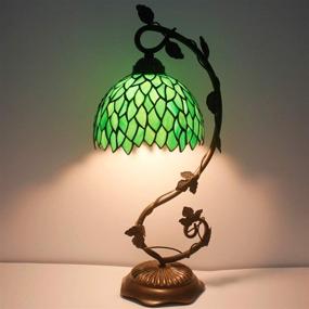 img 3 attached to 🌿 Tiffany Lamp Stained Glass Table Bedside Lamp: Green Wisteria Banker Desk Reading Light with Rustic Metal Leaf Base - 21" Tall, LED Bulb Included