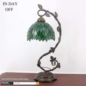 img 2 attached to 🌿 Tiffany Lamp Stained Glass Table Bedside Lamp: Green Wisteria Banker Desk Reading Light with Rustic Metal Leaf Base - 21" Tall, LED Bulb Included