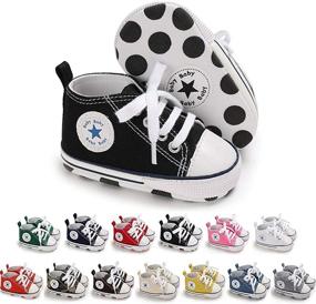 img 4 attached to 👟 Soft Sole High-Top Ankle Infant First Walkers Crib Shoes for Beautiful Baby Girls and Boys: Canvas Sneakers - Save with us!