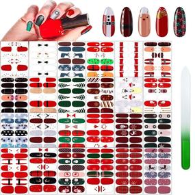 img 4 attached to Get Festive with 24 Sheets of Assorted Christmas Nail Wraps & Decals including a Glass Nail File- Perfect for DIY Nail Art!