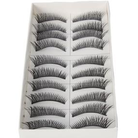 img 4 attached to 💃 10 Pairs of Long Thick Cross Style Reusable False Eyelashes in Black: Ideal for Makeup and Cosmetic Enhancement by Nails gaga